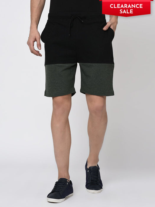 Black Green Melange Half & Half Knitted Shorts for Men