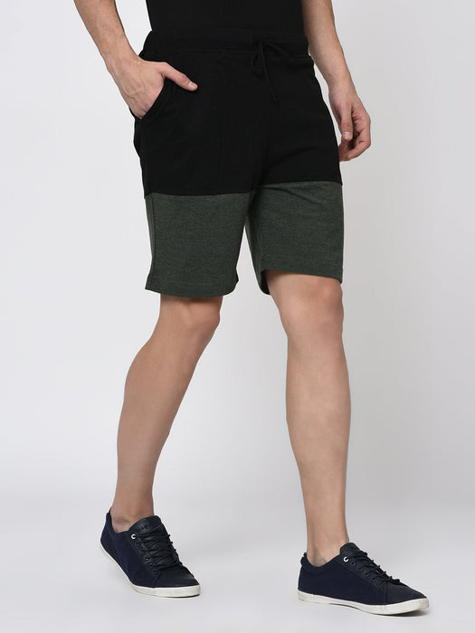 Black Green Melange Half & Half Knitted Shorts for Men