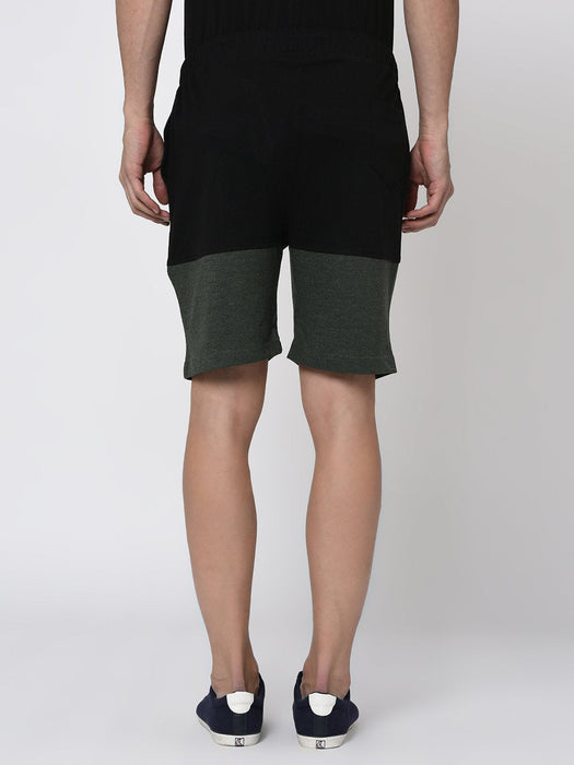 Black Green Melange Half & Half Knitted Shorts for Men