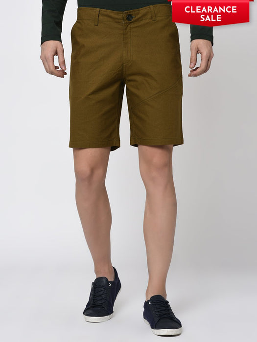 Olive Green Cut & Sew Detailing Woven Shorts for Men