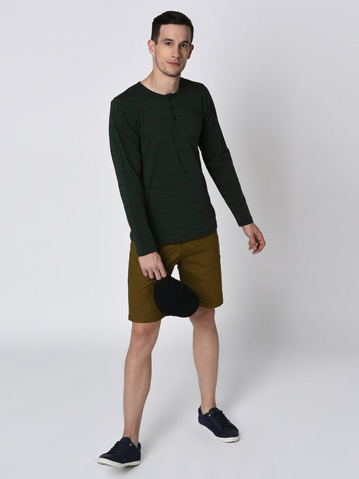 Olive Green Cut & Sew Detailing Woven Shorts for Men