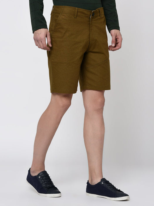 Olive Green Cut & Sew Detailing Woven Shorts for Men