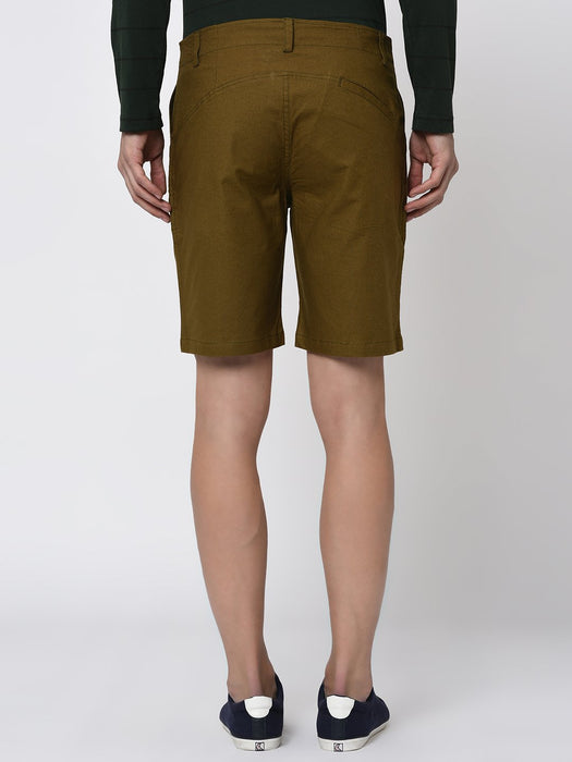 Olive Green Cut & Sew Detailing Woven Shorts for Men