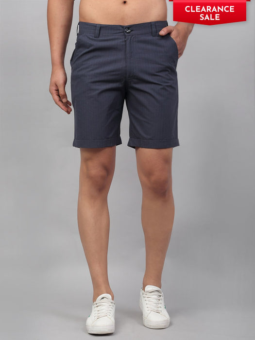 Blue Self Textured Stripe Cotton Woven Shorts