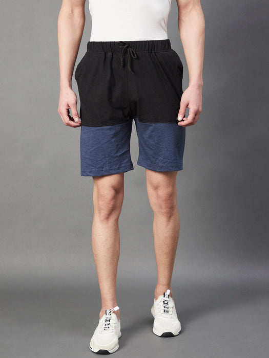 Black Blue Melange Half & Half Knitted Shorts