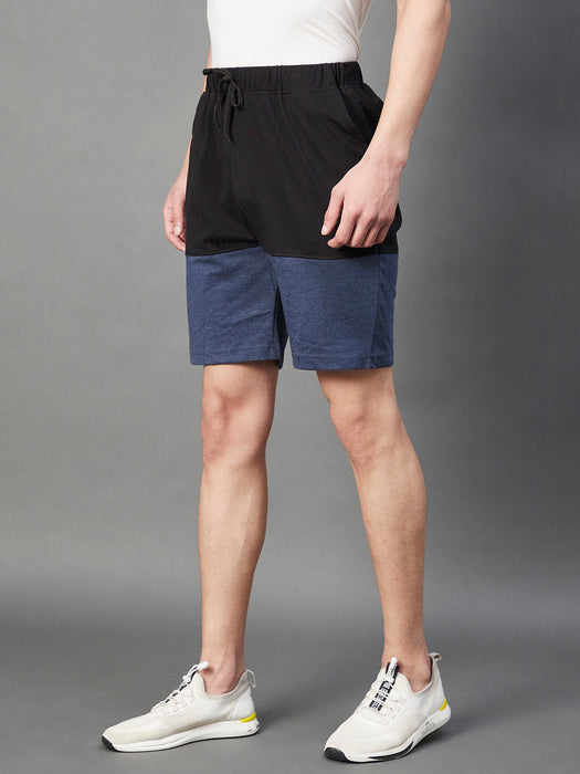 Black Blue Melange Half & Half Knitted Shorts