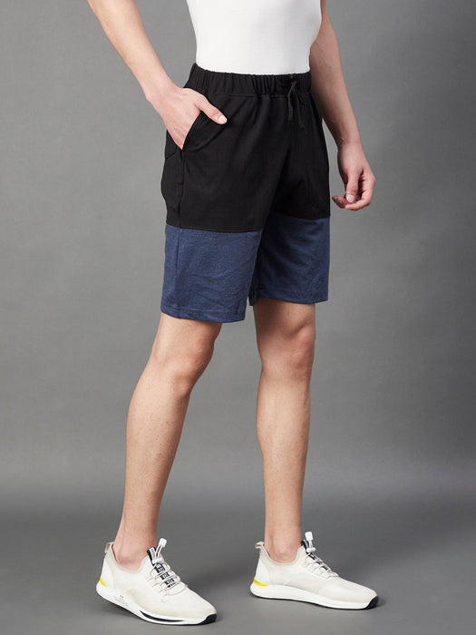 Black Blue Melange Half & Half Knitted Shorts