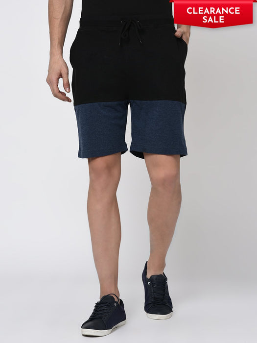 Black Blue Melange Half & Half Knitted Shorts for Men