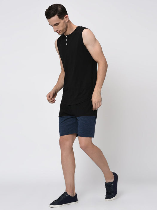 Black Blue Melange Half & Half Knitted Shorts for Men