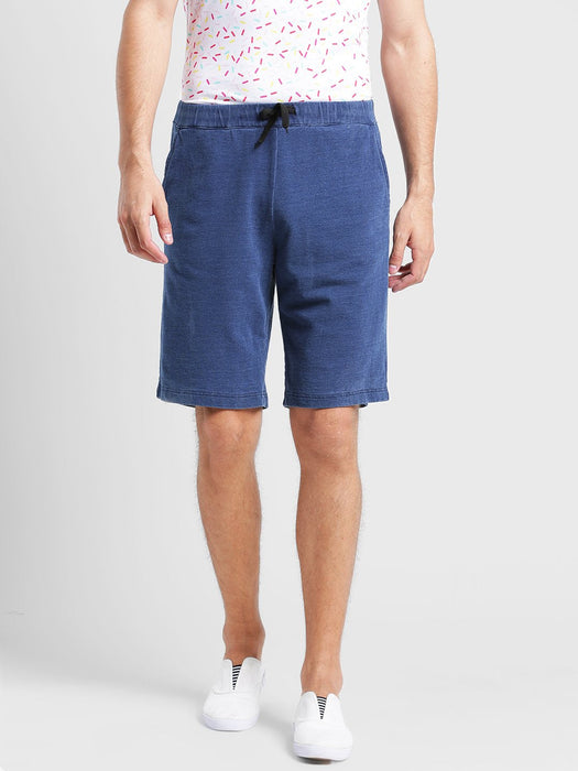 Blue Knitted Denim Short-Half