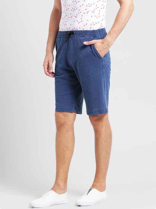 Blue Knitted Denim Short-Half