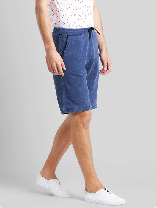 Blue Knitted Denim Short-Half