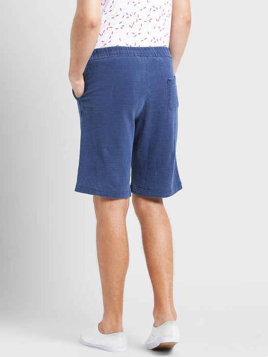 Blue Knitted Denim Short-Half