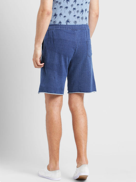 Blue Knitted Denim With Raw Edge Bottom Short-Half