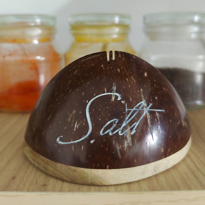 Coconut Shell Salt & Pepper Shakers/ Dispenser Set