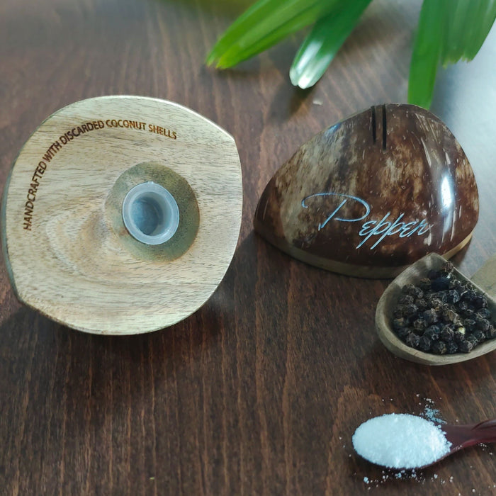 Coconut Shell Salt & Pepper Shakers/ Dispenser Set