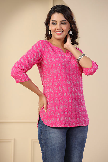 Jeniffer Kurti Top Self Design for Women (Pink)-KR-05