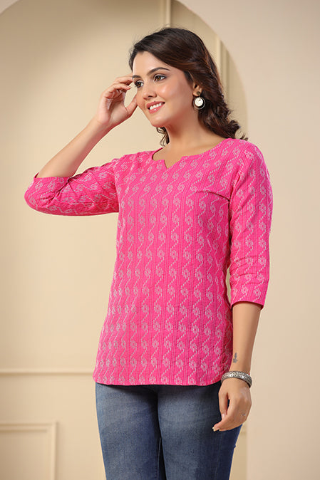 Jeniffer Kurti Top Self Design for Women (Pink)-KR-05