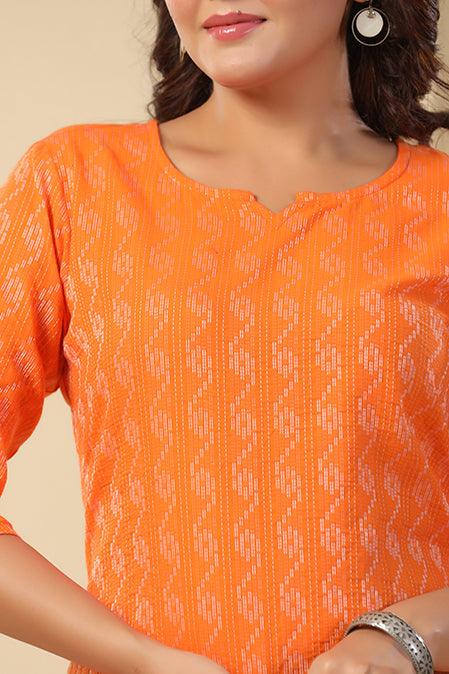 Jeniffer Kurti Top Self Design for Women (Orange)-KR-03