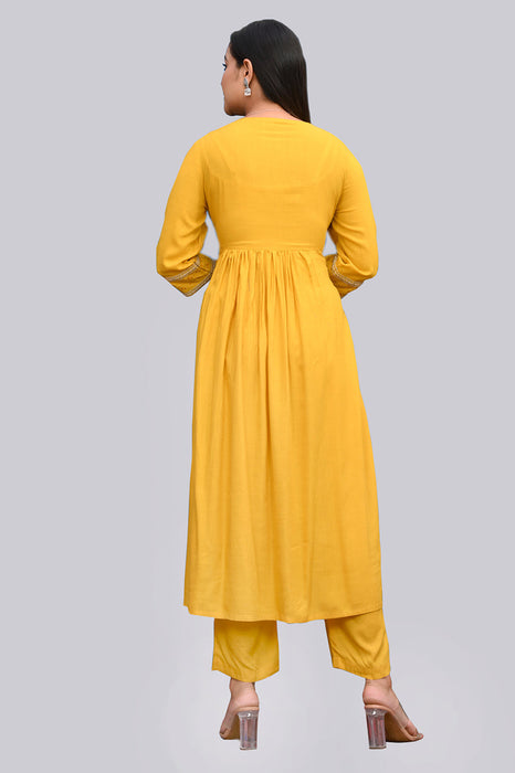 Rayon Embroidery Nyra Cut Kurta Set A-87 MUSTARD