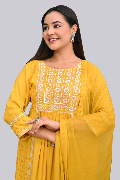 Rayon Embroidery Nyra Cut Kurta Set A-87 MUSTARD