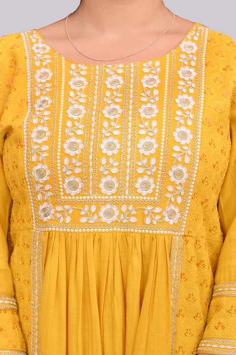 Rayon Embroidery Nyra Cut Kurta Set A-87 MUSTARD