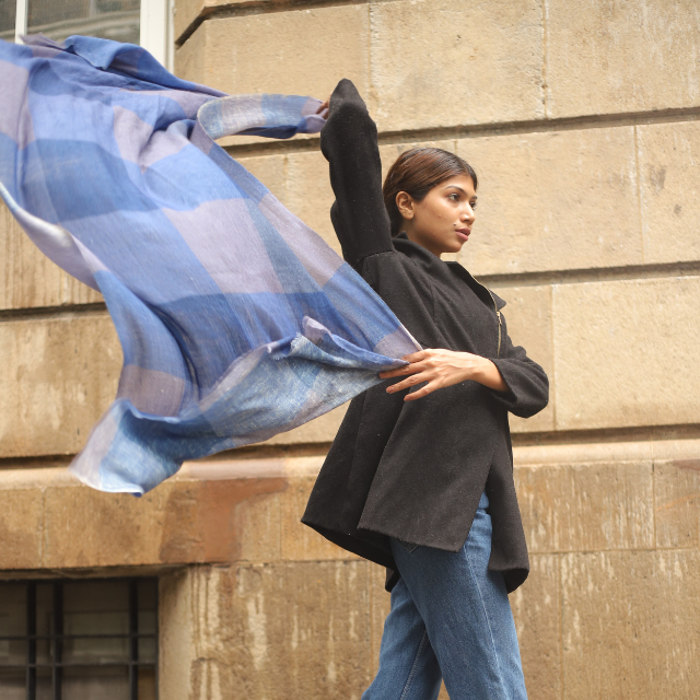 Handloom Cashmere Natural Dyed Stole - Shades of Blue