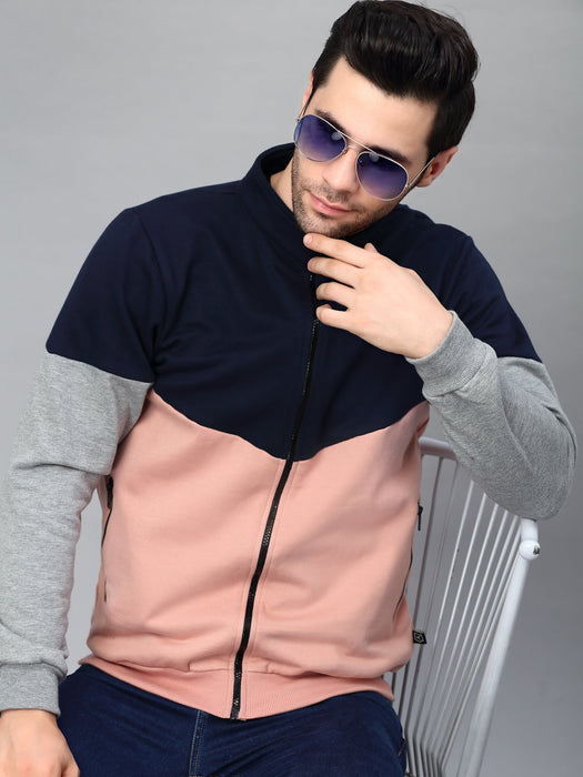 Color Blocked High Neck Fleece Jacket