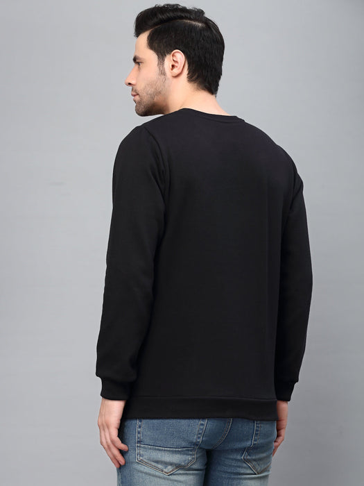 Black Round Neck Printed Fleece Sweatshirt