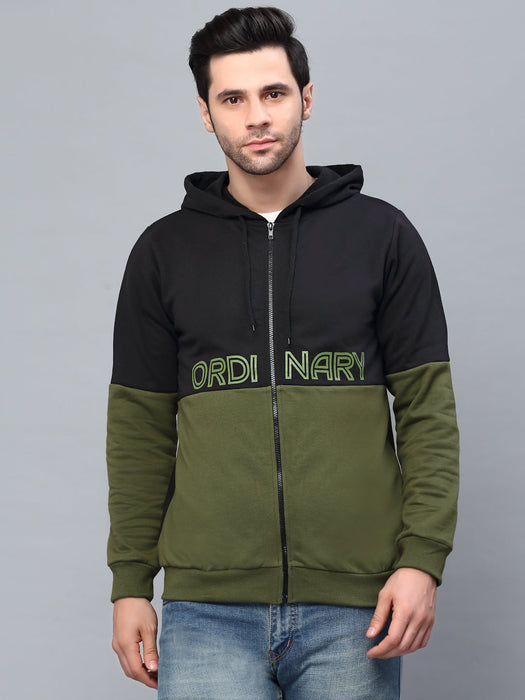 Olive green Printed Hood Fleece Jacket