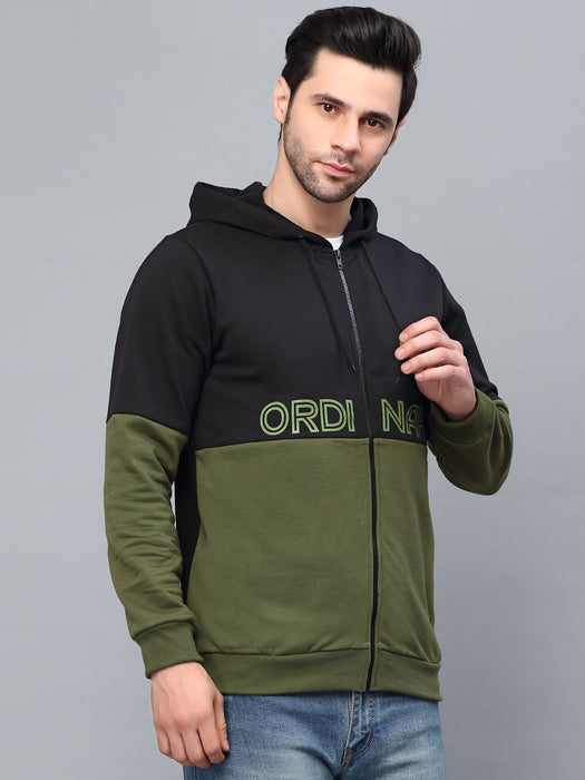 Olive green Printed Hood Fleece Jacket