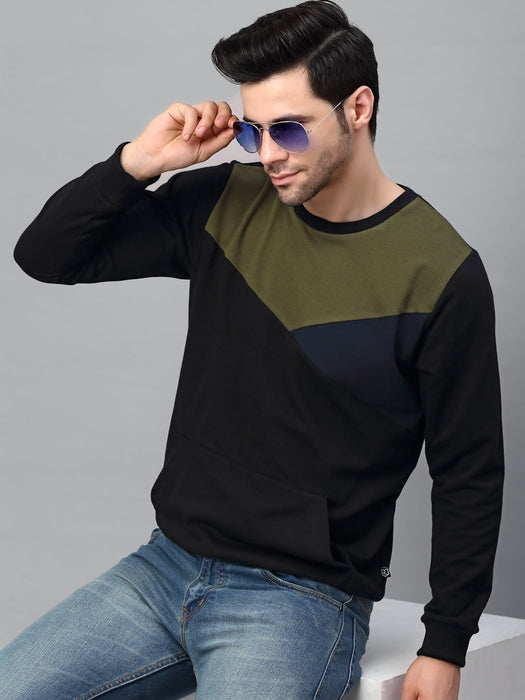 Black Cut And Sew Round Neck Terry Sweatshirt