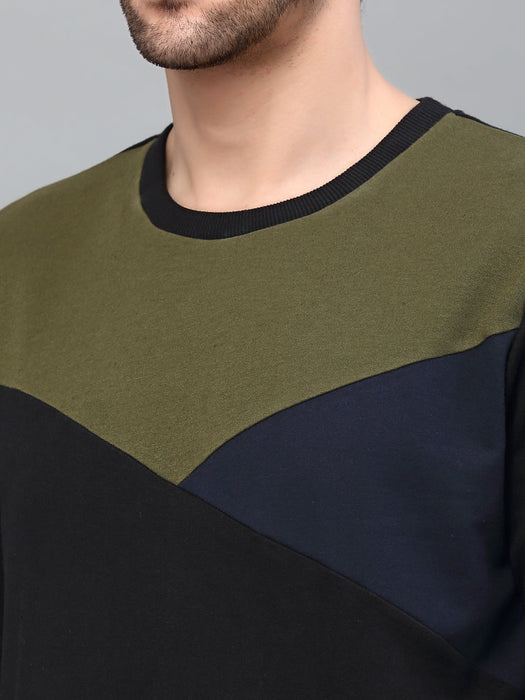 Black Cut And Sew Round Neck Terry Sweatshirt