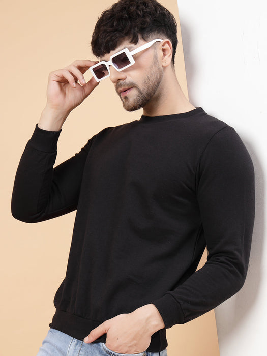 Black Round Neck Full Sleeve Fleece Sweatshirt