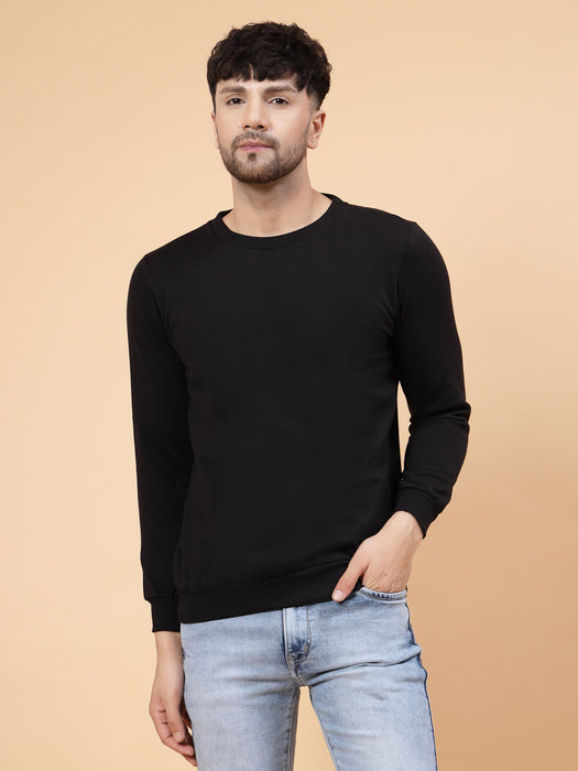 Black Round Neck Full Sleeve Fleece Sweatshirt