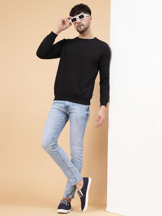 Black Round Neck Full Sleeve Fleece Sweatshirt