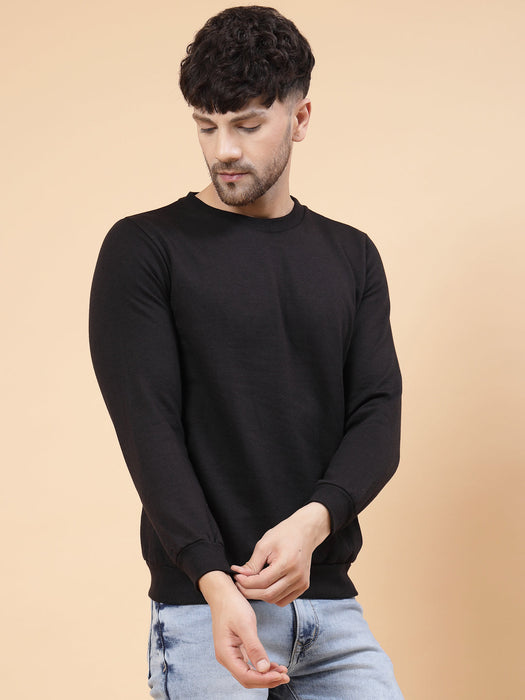 Black Round Neck Full Sleeve Fleece Sweatshirt