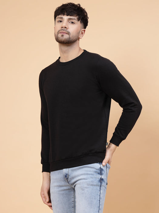 Black Round Neck Full Sleeve Fleece Sweatshirt