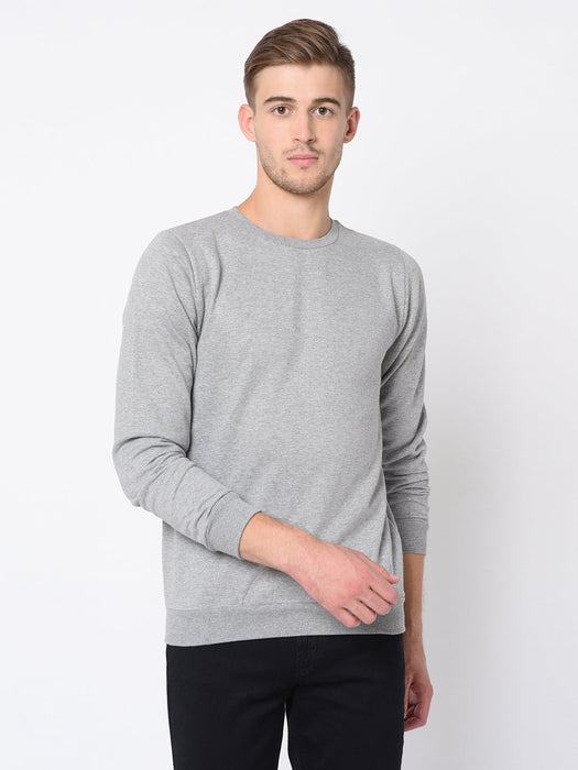 Grey Round Neck Cotton Fleece Sweatshirt