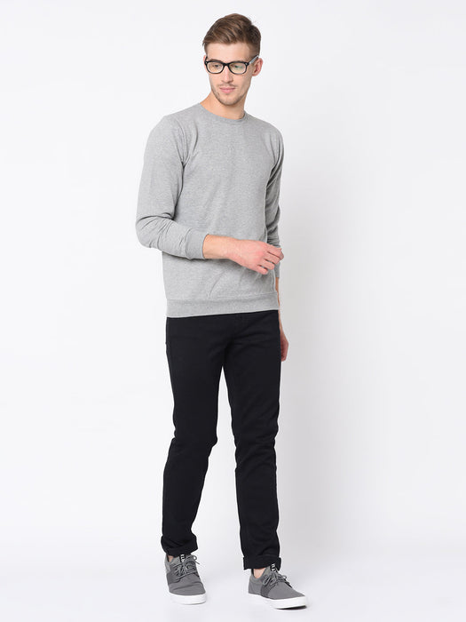 Grey Round Neck Cotton Fleece Sweatshirt