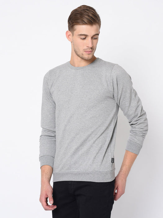 Grey Round Neck Cotton Fleece Sweatshirt