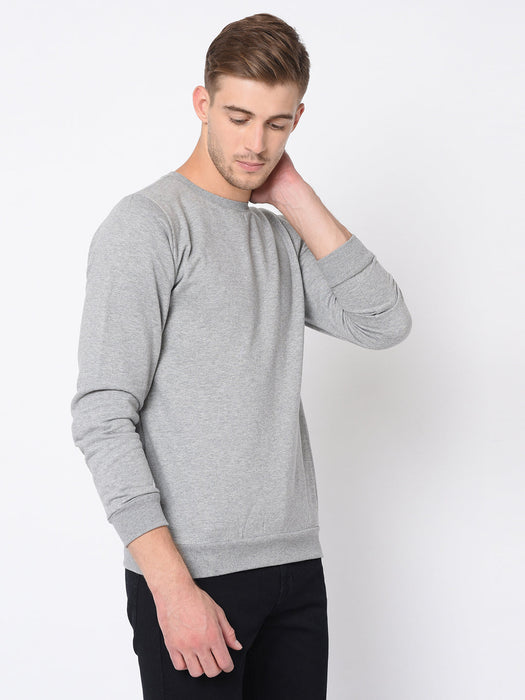 Grey Round Neck Cotton Fleece Sweatshirt