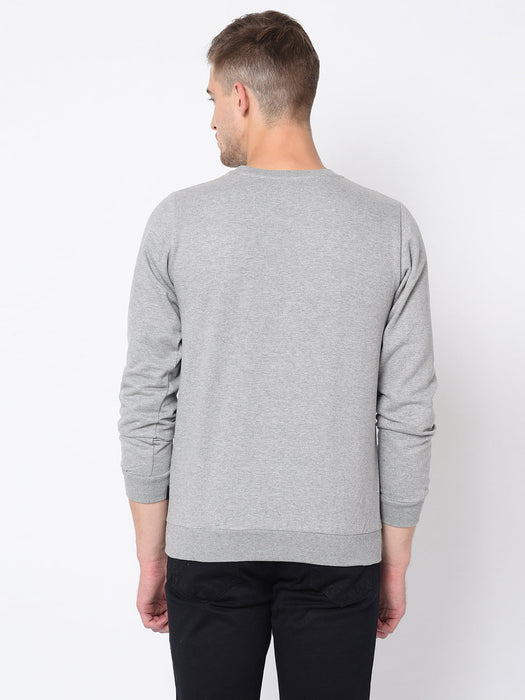 Grey Round Neck Cotton Fleece Sweatshirt