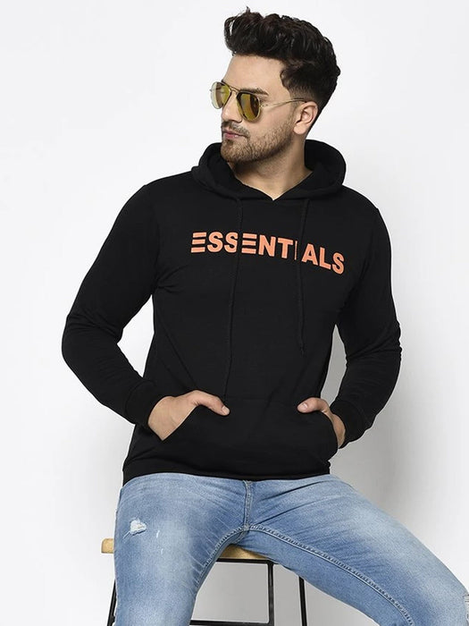 Black ESSENTIAL Print Hooded Fleece Full Sleeve Sweatshirt