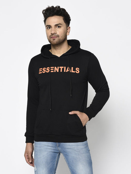 Black ESSENTIAL Print Hooded Fleece Full Sleeve Sweatshirt