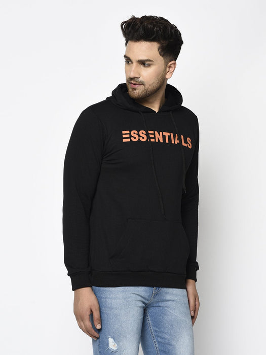 Black ESSENTIAL Print Hooded Fleece Full Sleeve Sweatshirt