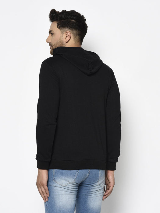 Black ESSENTIAL Print Hooded Fleece Full Sleeve Sweatshirt