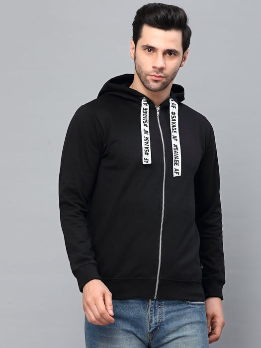 Black Printed String Fleece Jacket