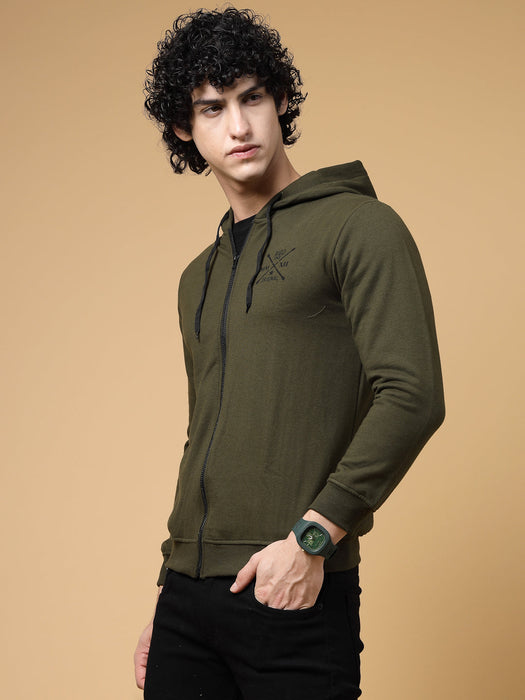 Olive Green Hood Fleece Jacket