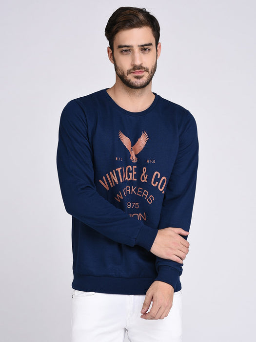 Blue Fleece Printed Sweatshirt-Full